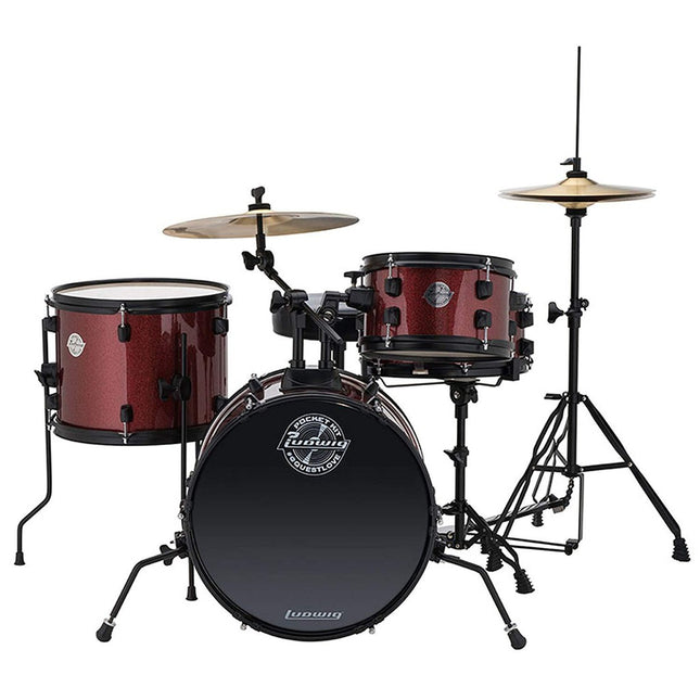 Ludwig LC178X025DIR Pocket Kit 4-Piece Drum Kit with Hardware and Cymbals - Wine Red Sparkle (LC178X 025DIR)