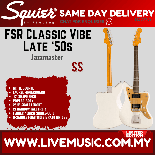Squier FSR Classic Vibe Late 50s Jazzmaster Electric Guitar, Laurel FB, White Blonde