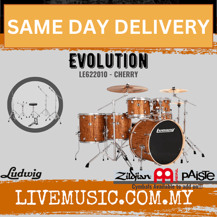 Ludwig LE622010 / LE622024 / LE622018 / LE622028 Evolution 6-Piece Drum Kit w/Hardware, Cherry /Copper / Mint / Platinum
