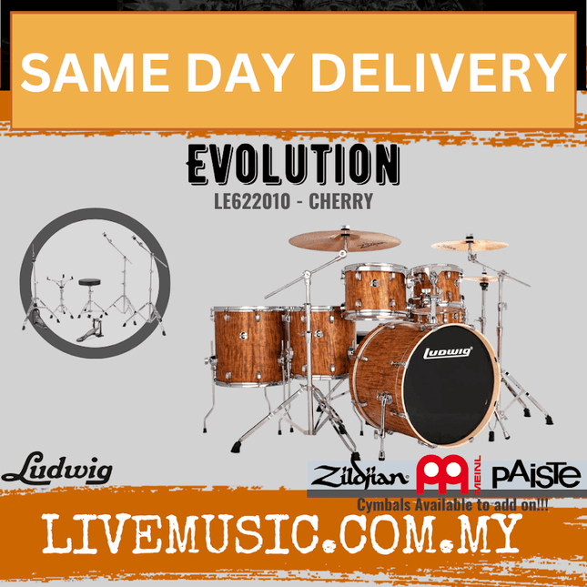 Ludwig LE622010 / LE622024 / LE622018 / LE622028 Evolution 6-Piece Drum Kit w/Hardware, Cherry /Copper / Mint / Platinum