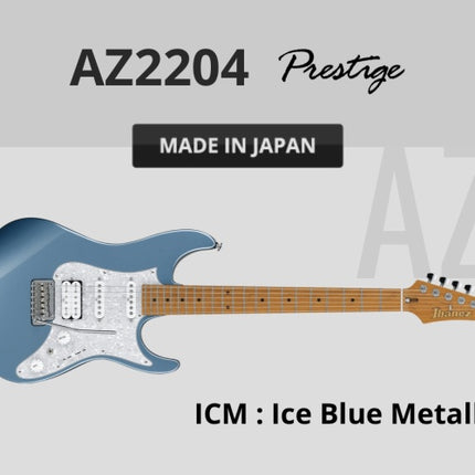 Ibanez Prestige AZ2204 Solidbody Electric Guitar MADE IN JAPAN with Case -  Ice Blue Metallic (AZ2204-ICM)
