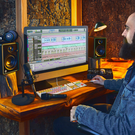 Mackie Studio Bundle, Big Knob Studio Audio Interface, CR3-X Monitors, And EM-91C Microphone And Mic Stand (CR3X/EM91C)