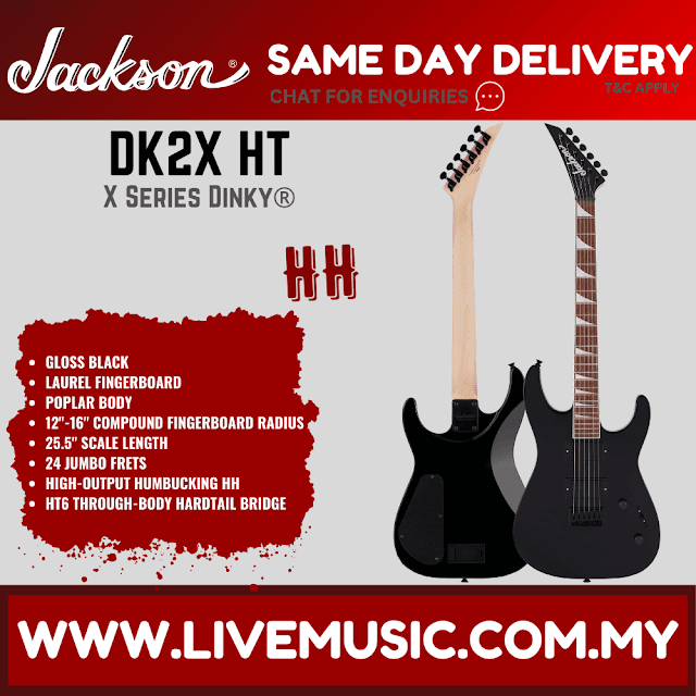 Jackson X Series Dinky DK2X HT Electric Guitar, Laurel FB, Gloss Black