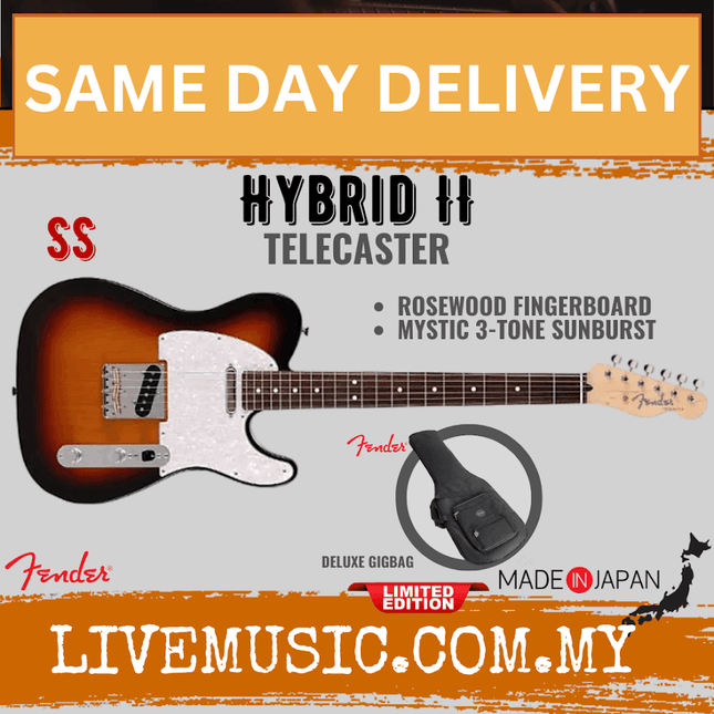 Fender Japan Hybrid II Telecaster Electric Guitar, RW Fretboard - Metallic 3-Tone Sunburst