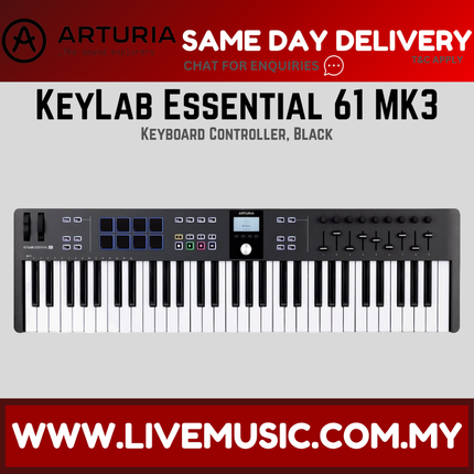 Arturia KeyLab Essential 61 MK3 Keyboard Controller, Black (Essential61/Essential-61/MK3)