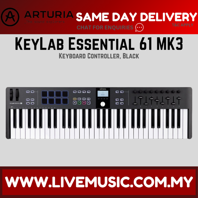 Arturia KeyLab Essential 61 MK3 Keyboard Controller, Black (Essential61/Essential-61/MK3)