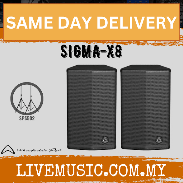 Black Sigma X8 passive two-way speaker pair, close front view