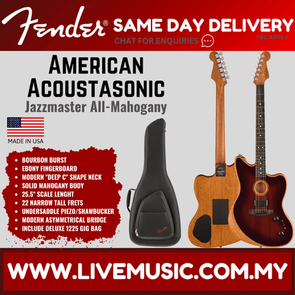 Fender American Acoustasonic Jazzmaster All Mahogany Ac-Elec Gtr w/Bag, Ebony FB, Bourbon Burst