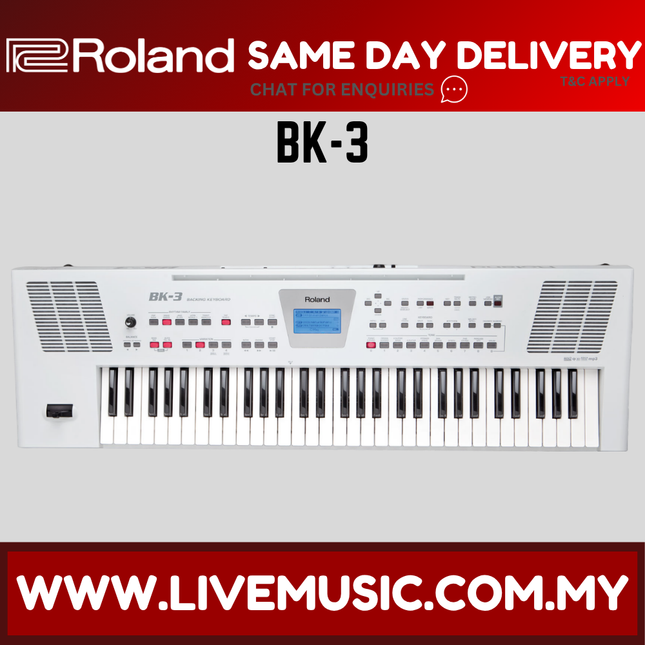 Roland BK-3 - 61 Keys White Backing Keyboard with Note Stand and Adapter (BK3/BK 3)