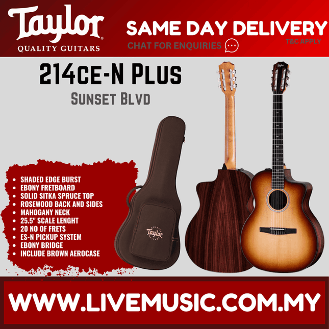 Shaded edge burst acoustic guitar with gig bag, Taylor logo on case