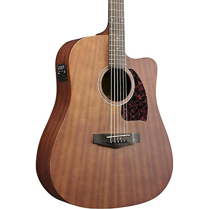 Natural acoustic-electric guitar close-up, soundhole rosette and bridge area