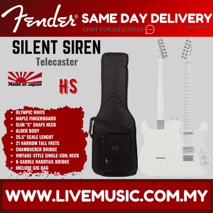 Fender Japan Silent Siren Signature Telecaster Electric Guitar, Maple Fretboard with Gig Bag - Arctic White