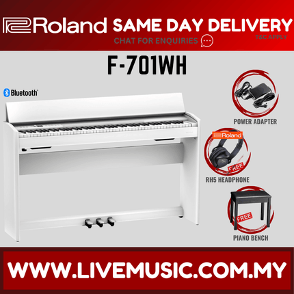 Roland F-701 *NEW MODEL* 88-key Digital Home Piano with RH5 Headphone - White (F701/F 701/RH-5) Replace For F-140R/F140R