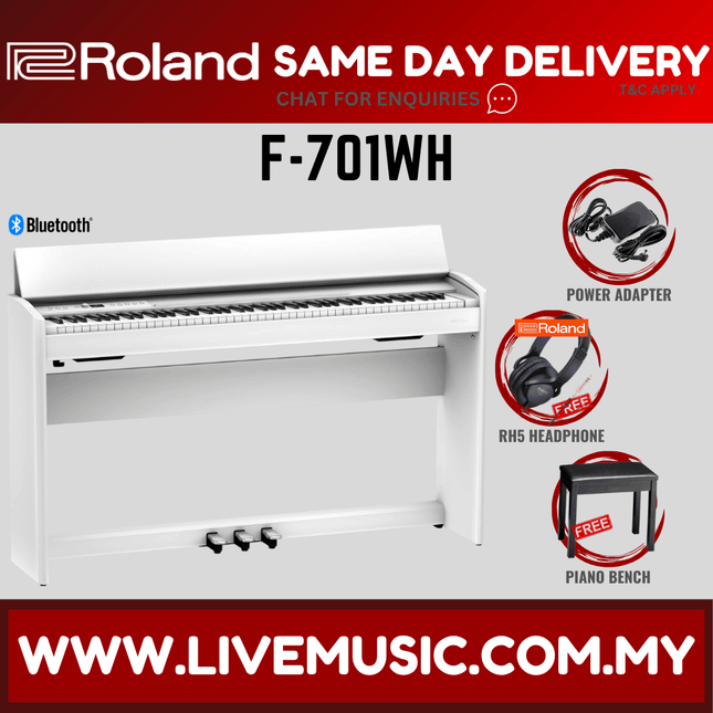 Roland F-701 *NEW MODEL* 88-key Digital Home Piano with RH5 Headphone - White (F701/F 701/RH-5) Replace For F-140R/F140R