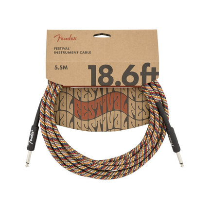 Fender Festival Hemp Straight Instrument Cable, 18.6ft, Pure Hemp - Rainbow