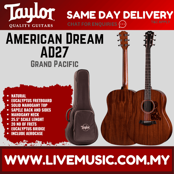 Taylor American Dream AD27 Grand Pacific Mahogany Acoustic Guitar w/AeroCase, Natural
