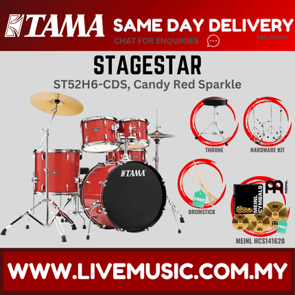 Tama Stagestar ST52H6 5-piece Drum Set With Drumsticks and Throne With Meinl HCS141620 Cymbals Set