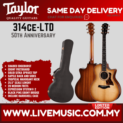 Taylor 50th Anniversary 314ce-LTD Sapele/Sitka Grand Auditorium Acoustic Guitar, Shaded Edge Burst