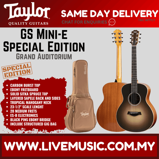 Taylor GS Mini-E Special Edition Acoustic Guitar w/Bag, Carbon Burst Top