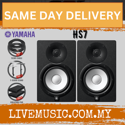 Yamaha HS7 6.5 inch Powered Studio Monitor With Speaker Stand & Isolation Pads, Each / Pair - Black ( HS-7 / HS 7 )