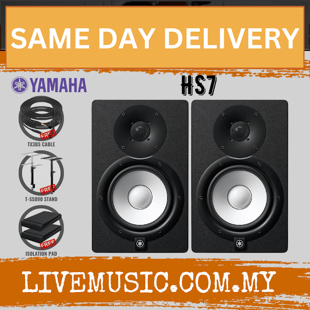 Yamaha HS7 6.5 inch Powered Studio Monitor With Speaker Stand & Isolation Pads, Each / Pair - Black ( HS-7 / HS 7 )