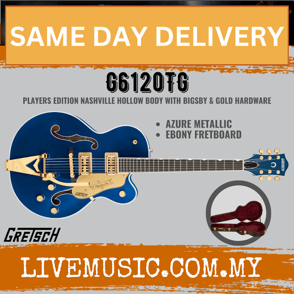 Gretsch G6120TG Players Edition Nashville Hollowbody Electric Guitar w/Bigsby, Azure Metallic