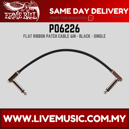 Ernie Ball 6226 Flat Ribbon Pedalboard Patch Cable, Right Angle to Right Angle, 6 Inch