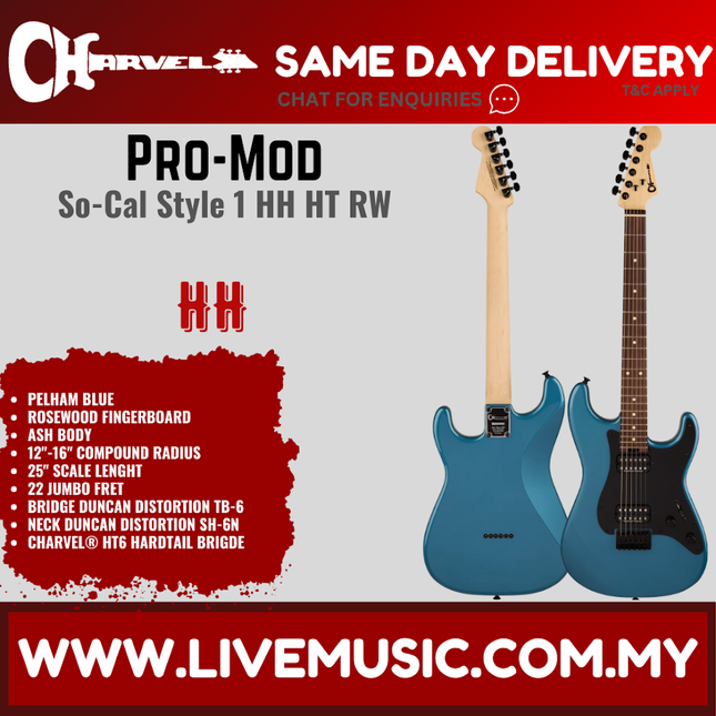 Charvel Pro Mod So-Cal Style 1 HH HT Electric Guitar, RW FB, Pelham Blue