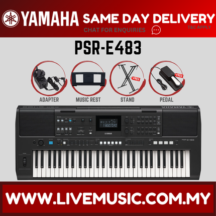 Yamaha PSR-E483 61-key Portable Keyboard With Adapter ( PSR E483 PSRE483 ) Replace PSR-E473 PSRE473
