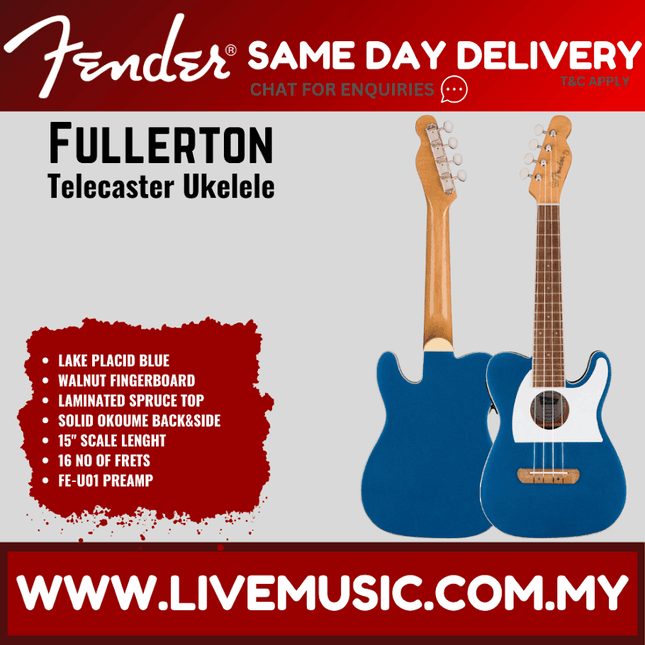 Fender Fullerton Telecaster Ukulele, Lake Placid Blue
