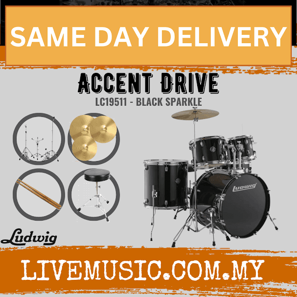 Ludwig Accent Drive 5-Piece Drums Set w/Hardware+Throne+Cymbal
