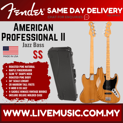 Fender American Professional II Jazz Bass Electric Guitar, Maple Fretboard - Roasted Pine