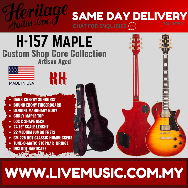 Heritage Custom Shop Core Collection H-157 Maple Top Electric Guitar with Case, Dark Cherry Sunburst, Artisan Aged ( H157 H 157 )