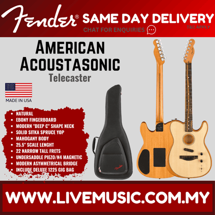 Fender American Acoustasonic Telecaster Guitar Ebony Fretboard with Bag - Natural