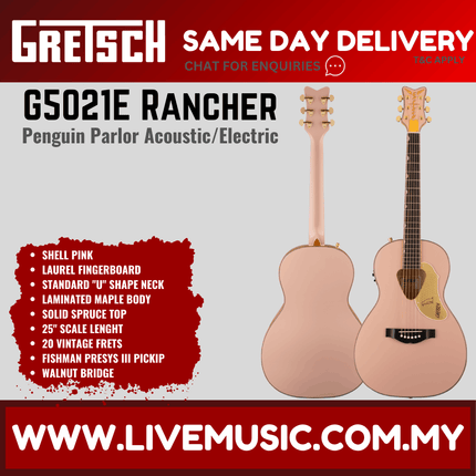 Gretsch G5021E Ltd Ed Rancher Penguin Parlor Acoustic Guitar, Shell Pink