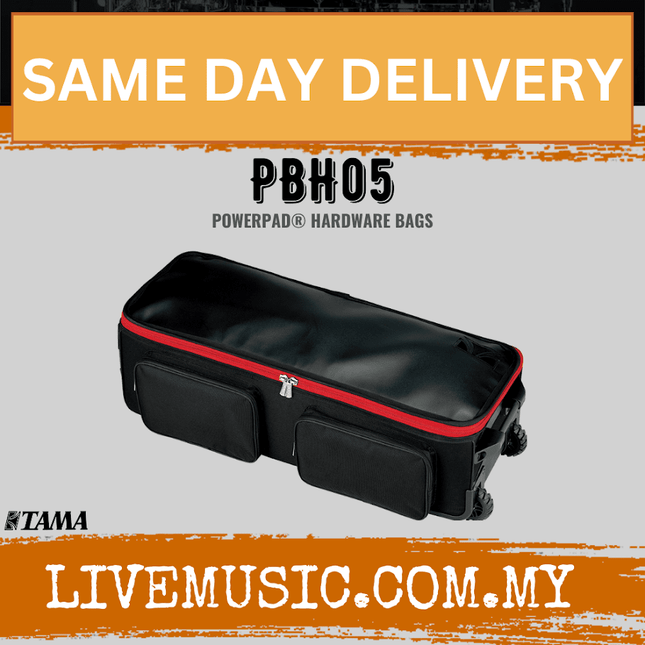 Large black wheeled hardware bag with PowerPad handle and red trim