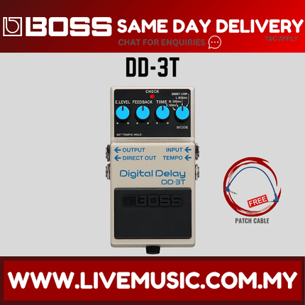 Boss DD-3T Digital Delay Effect Pedal For Electric Guitar with Tap Tempo (DD3T DD 3T)