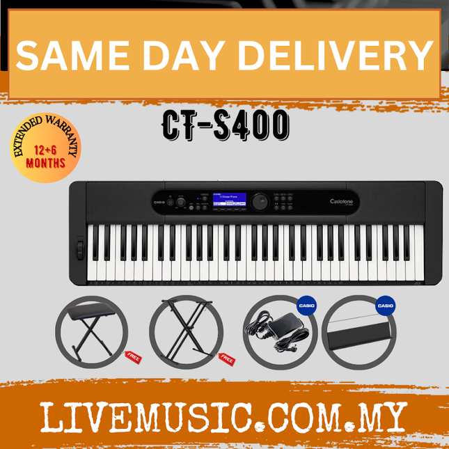 Casio CT-S400 61-key Ultra-Portable Arranger Keyboard w/Keyboard Stand - Black ( CTS400 / CT S400)