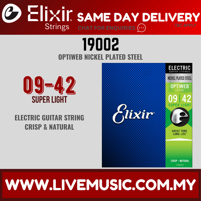 Elixir 19002 Optiweb Nickel Plated Steel Electric Guitar Strings (9-42)