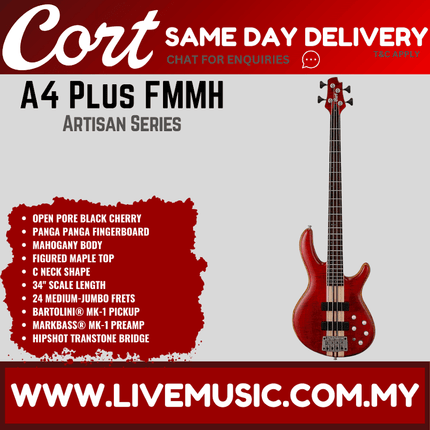 Cort A4 Plus FMMH 4-String Bass Guitar Rosewood Fretboard with Bag - Open Pore Black Cherry (A-4/A 4)