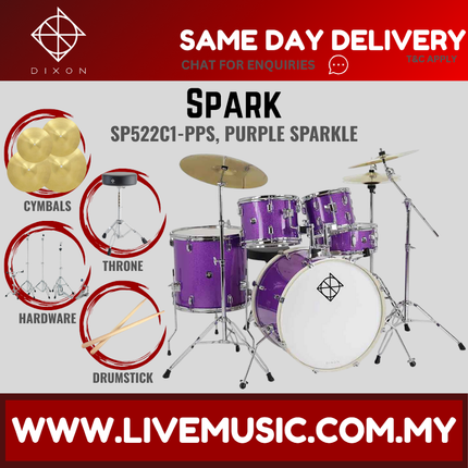 Dixon Spark Standard SP522C1 5-Piece Drum Kit w/Hardware+3 Cymbals