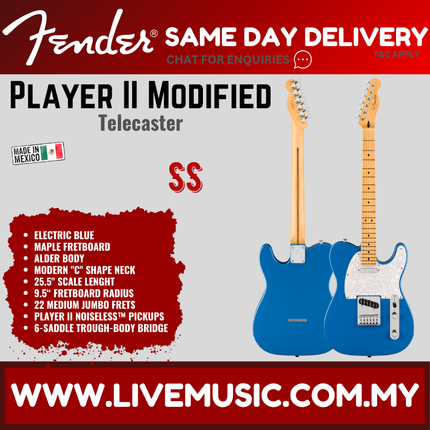 Fender Player II Modified Telecaster Electric Guitar, Maple FB, Electric Blue
