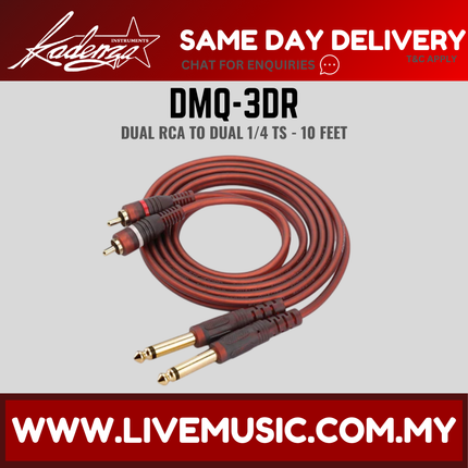 Kadenza DMQ3DR Dual Mono 1/4 Inch to Dual RCA Cable - 3 Meter (DMQ3DR/LMC)