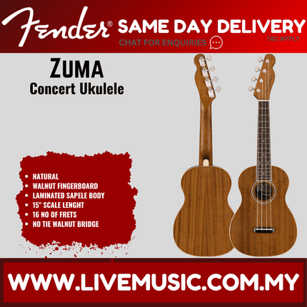 Fender Zuma Concert Ukulele, Walnut Fretboard - Natural