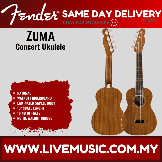 Fender Zuma Concert Ukulele, Walnut Fretboard - Natural