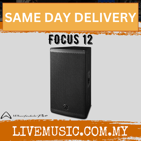 Black 12-inch 2-way passive loudspeaker cabinet, single unit, front view
