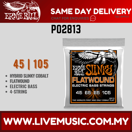 Ernie Ball Hybrid Slinky Flatwound Electric Bass Strings, 45-105