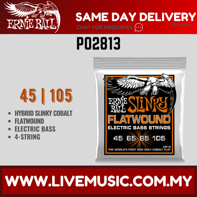 Ernie Ball Hybrid Slinky Flatwound Electric Bass Strings, 45-105