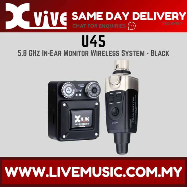 Black wireless in-ear monitor receiver and transmitter units