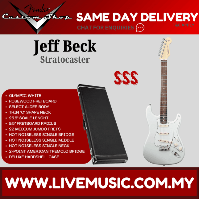Fender Custom Shop Jeff Beck Signature Stratocaster, RW FB, Olympic White